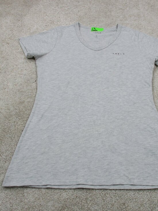 Tesla Motors Womens Heather Gray V-Neck Short Sleeve Graphic T-Shirt L